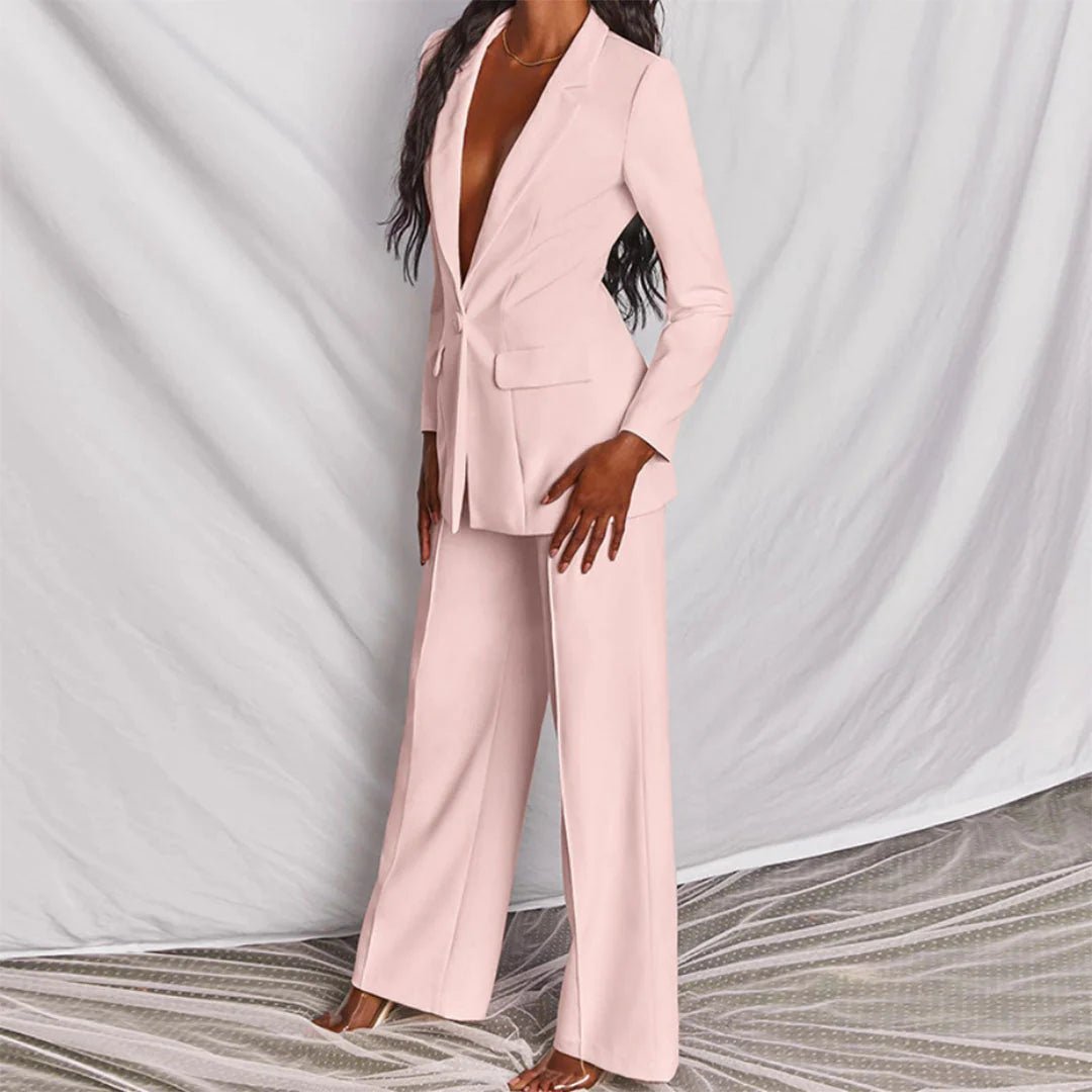 Ensemble tailleur pour femme, blazer ajusté et pantalon à jambes larges
