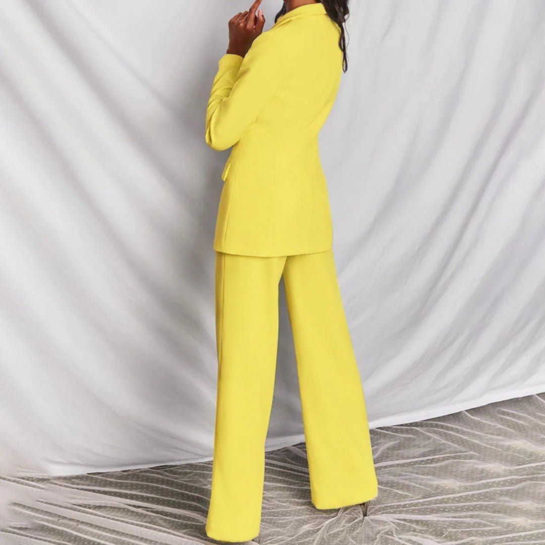 Ensemble tailleur pour femme, blazer ajusté et pantalon à jambes larges