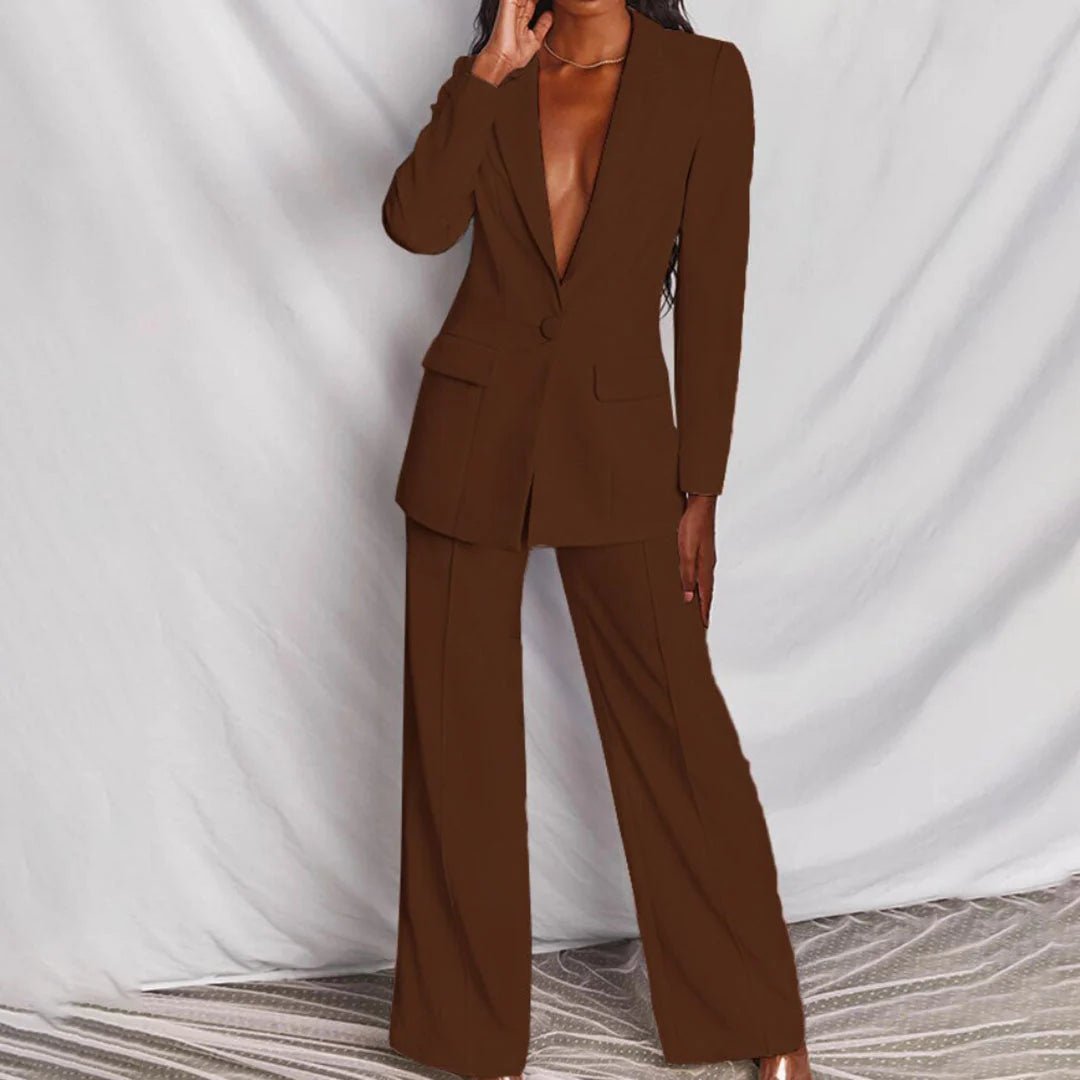 Ensemble tailleur pour femme, blazer ajusté et pantalon à jambes larges