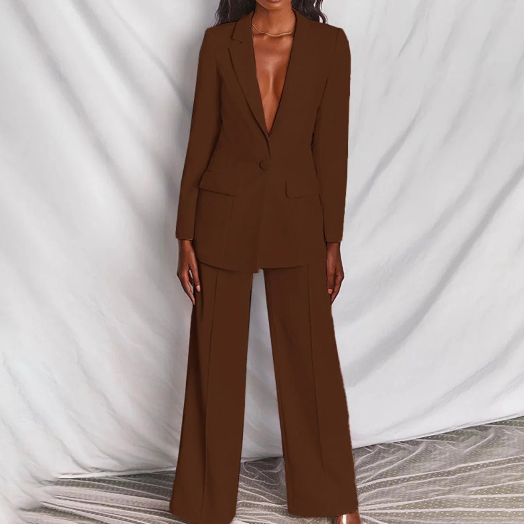 Ensemble tailleur pour femme, blazer ajusté et pantalon à jambes larges