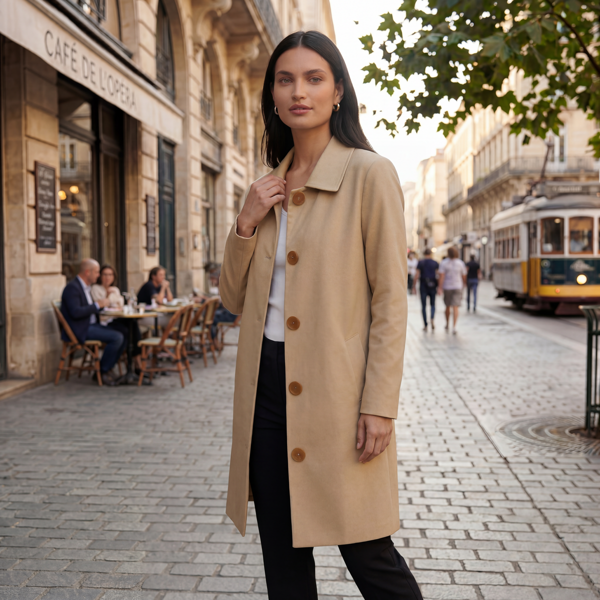 Women's Midi Trench Coat Lightweight Elegant Transition