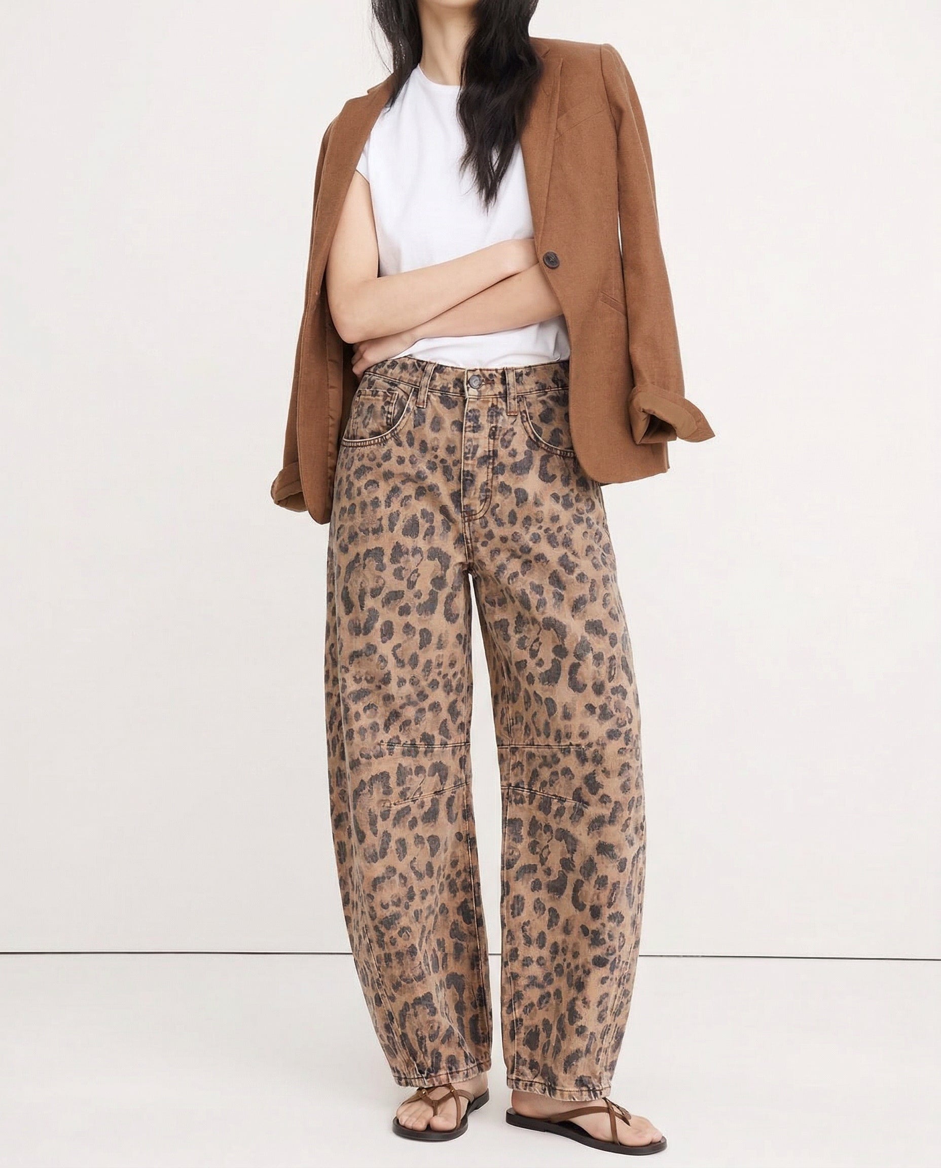 Women's Barrel-Leg Jeans Mid-Rise Wide Ankle-Length