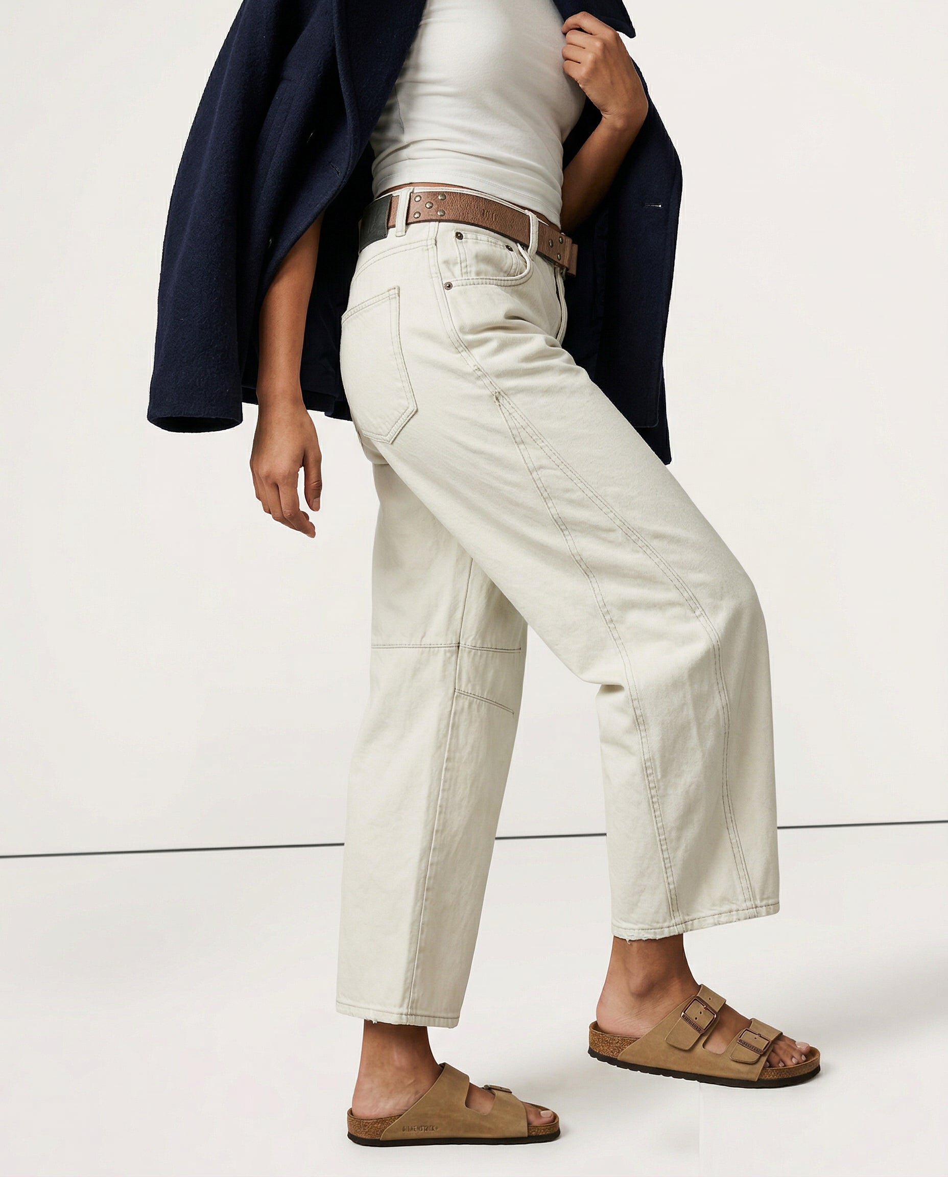 Women's Barrel-Leg Jeans Mid-Rise Wide Ankle-Length