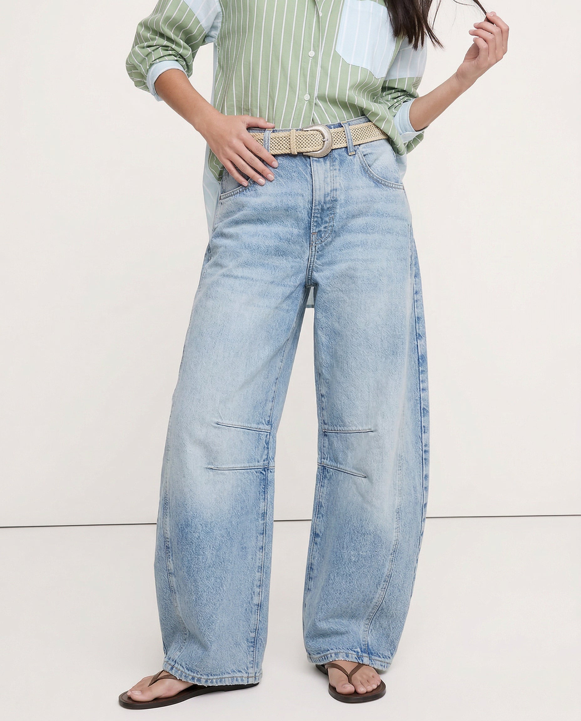 Women's Barrel-Leg Jeans Mid-Rise Wide Ankle-Length