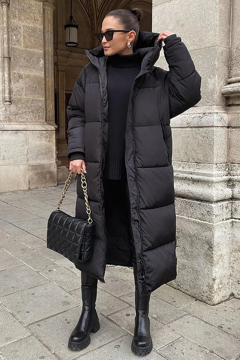 Chaqueta larga acolchada de plumón para mujer