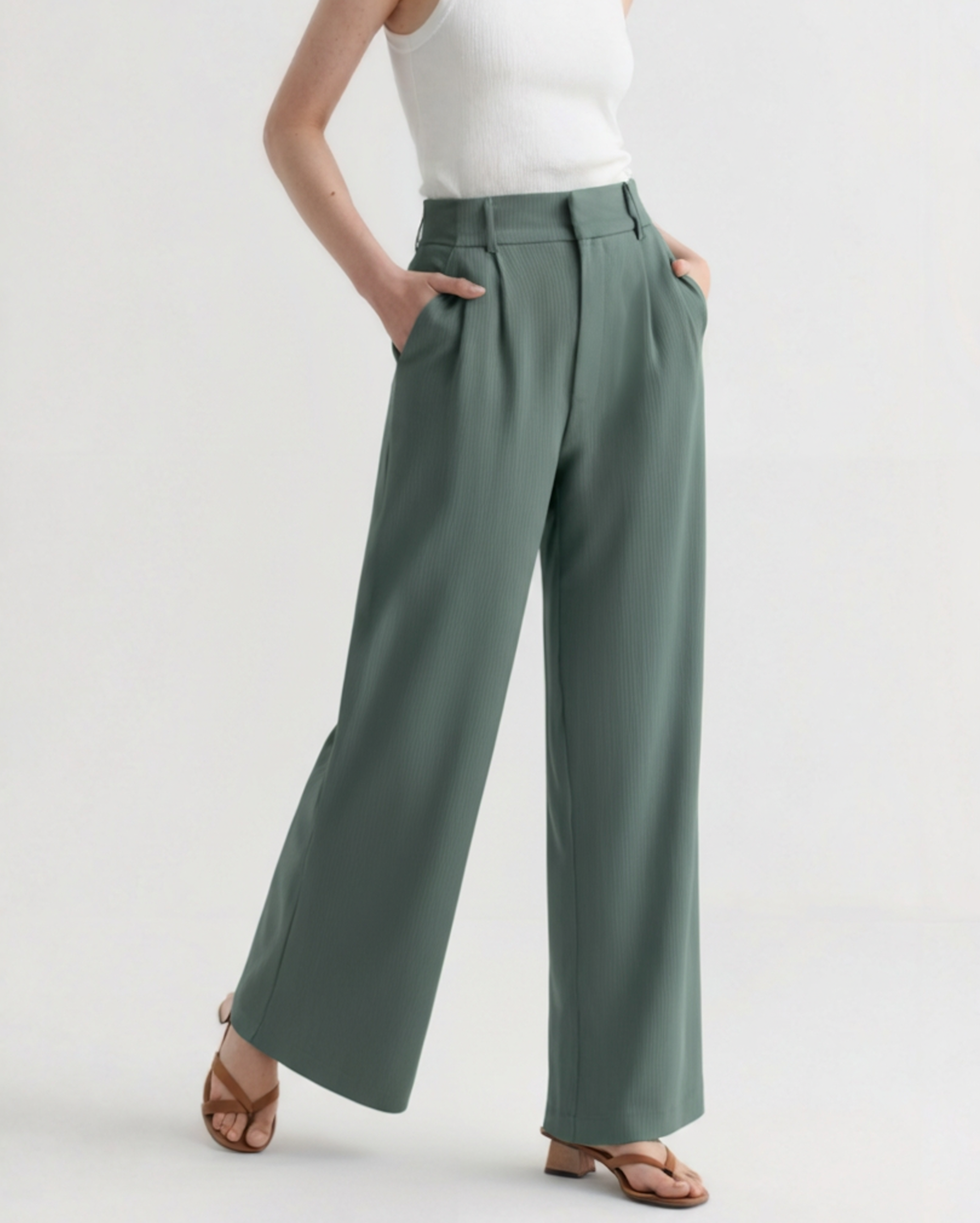 Women's Wide-Leg Trousers Structured Waist Fluid Drape