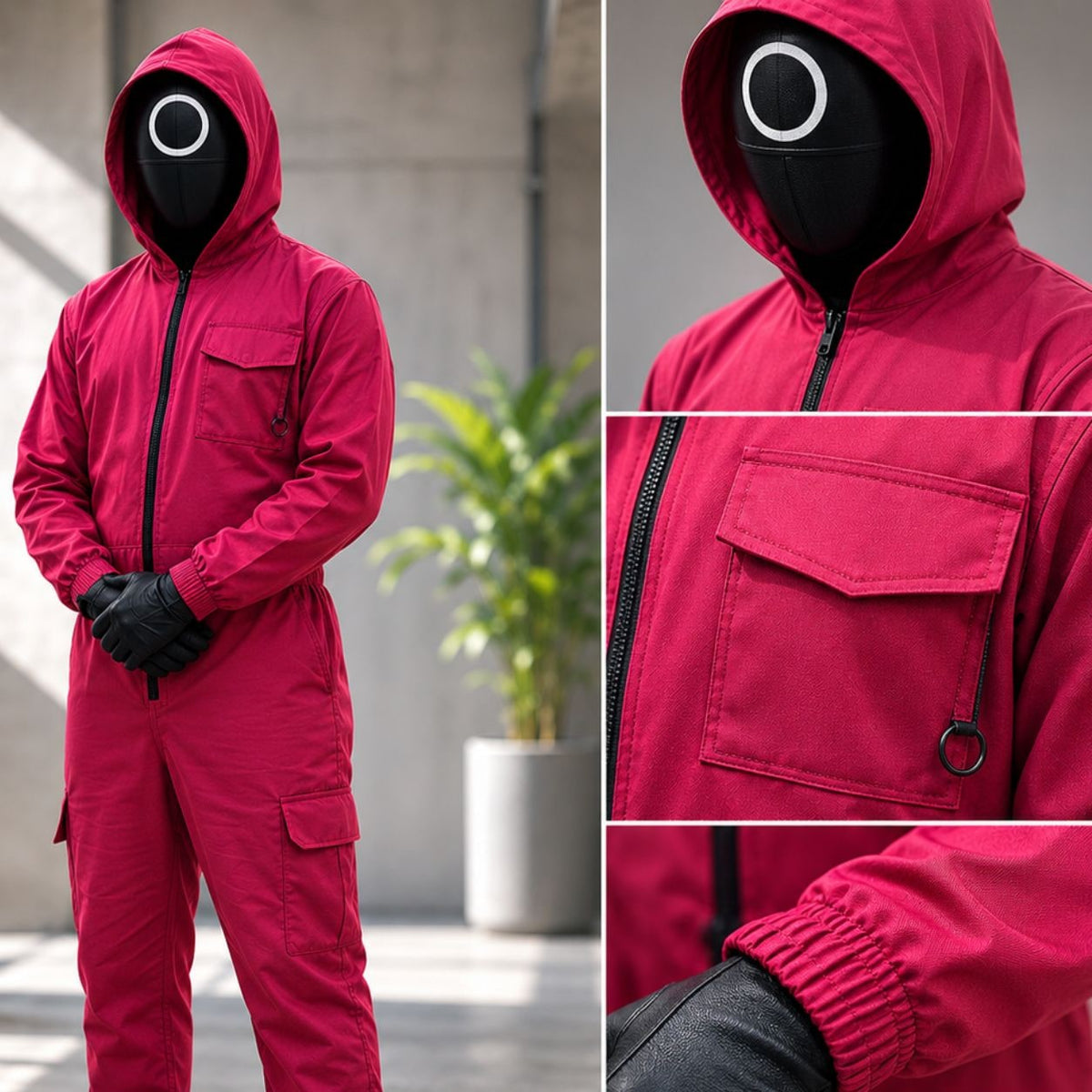 Hooded Costume Jumpsuit with Mask & Belt Halloween Cosplay