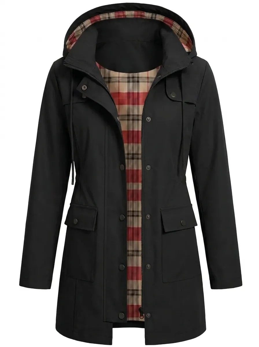 Women's Longline Parka with Hood and Buttons