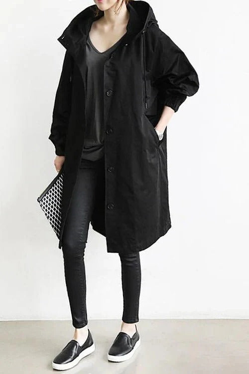 Women's Hooded Trench Coat Sleek Full-Coverage Cut