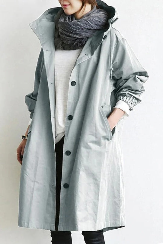 Women's Hooded Trench Coat Sleek Full-Coverage Cut