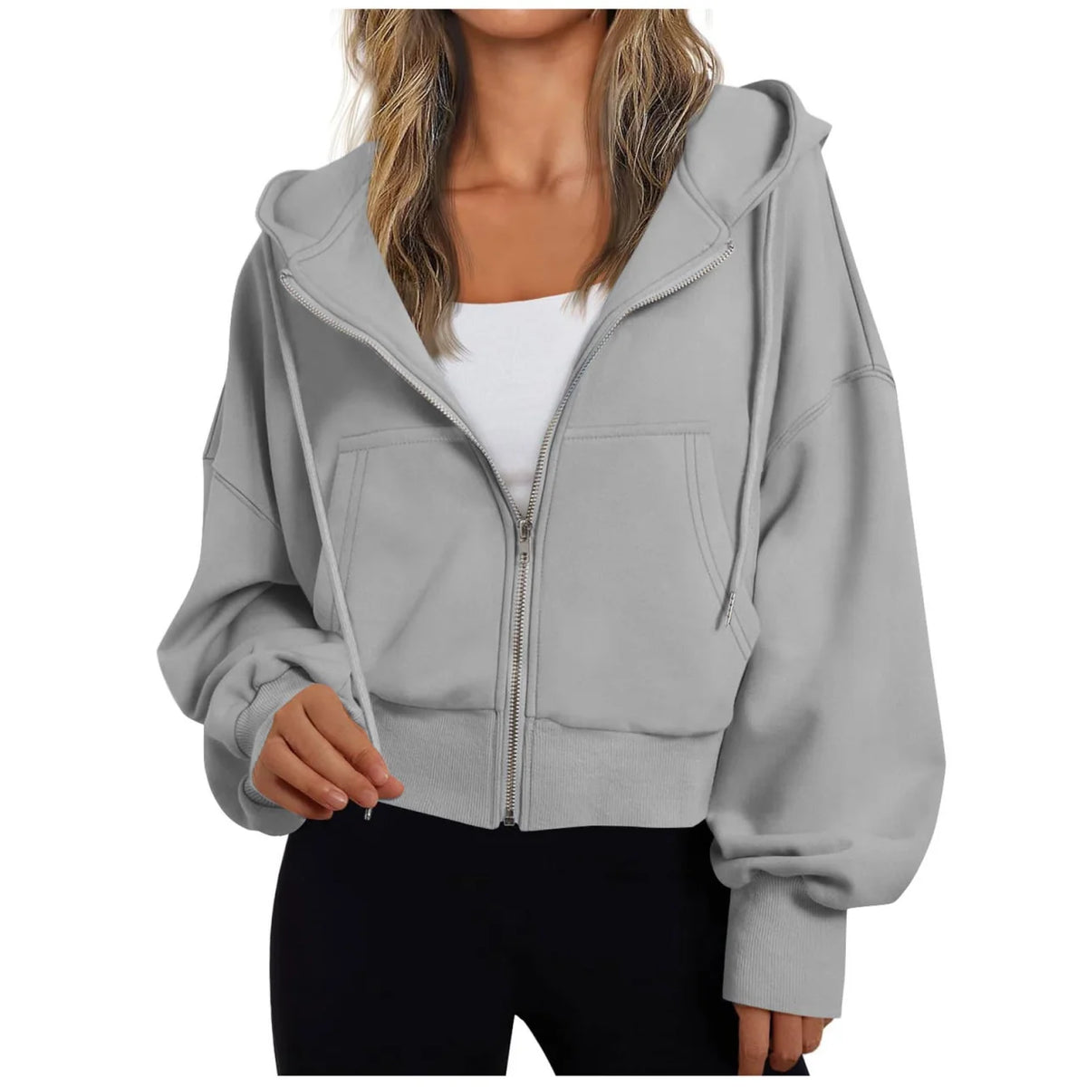 Sudadera con capucha y cremallera para mujer con capucha ajustable mediante cordón