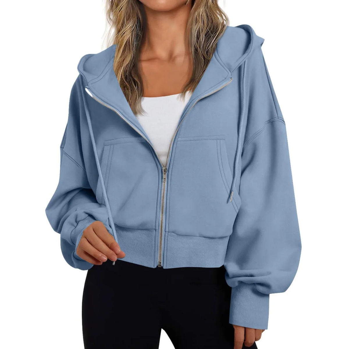 Sudadera con capucha y cremallera para mujer con capucha ajustable mediante cordón