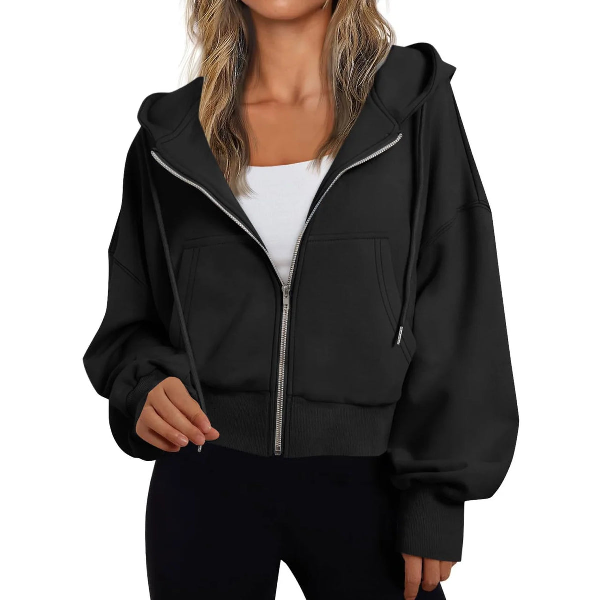 Sudadera con capucha y cremallera para mujer con capucha ajustable mediante cordón