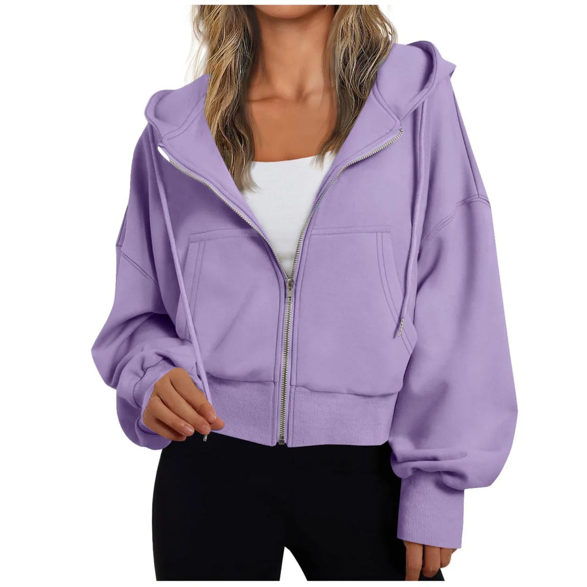 Sudadera con capucha y cremallera para mujer con capucha ajustable mediante cordón