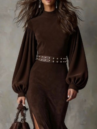 Women's Midi Dress Suede removable waist belt