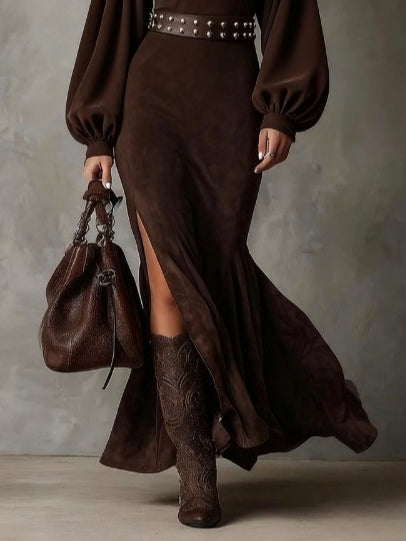 Women's Midi Dress Suede removable waist belt