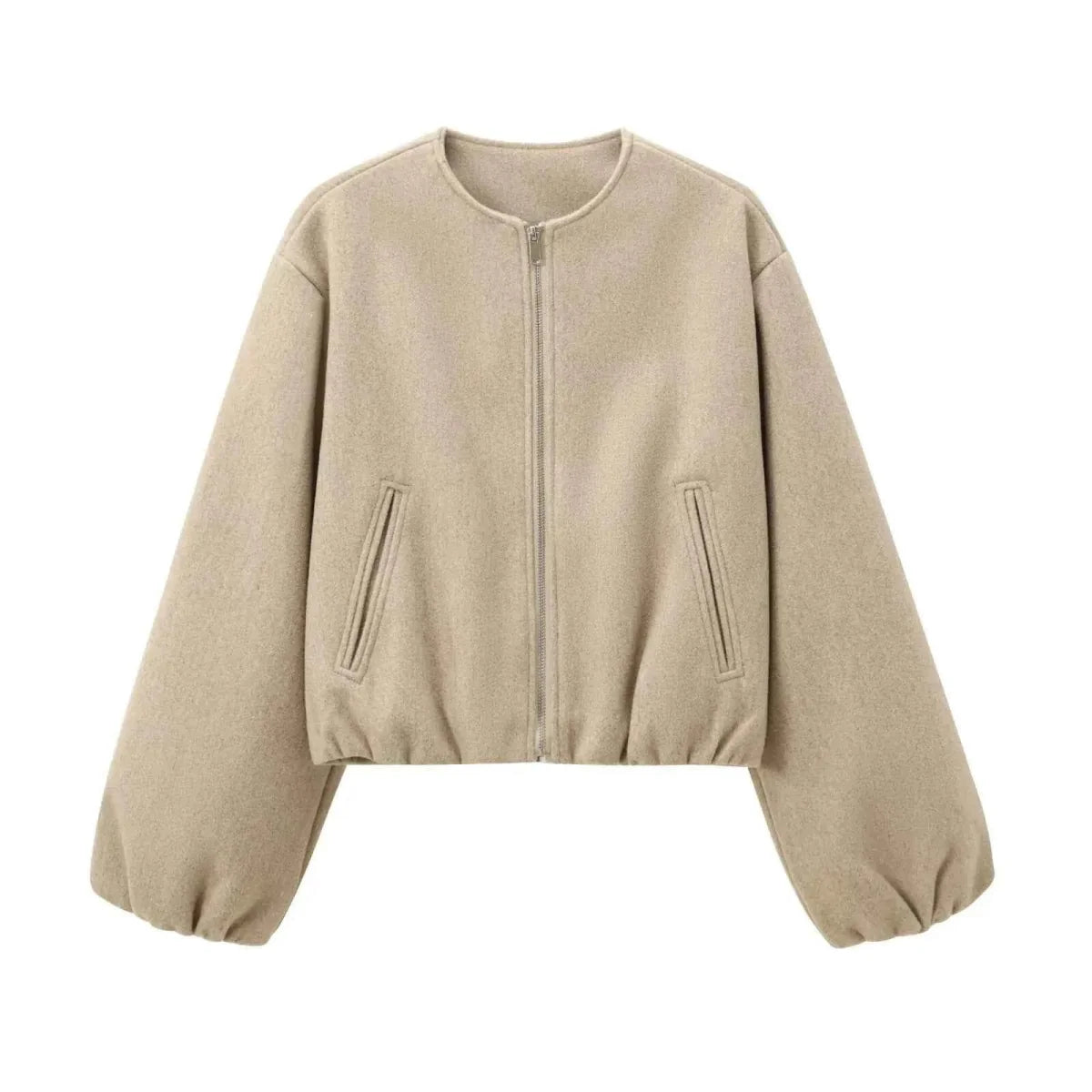 Women's Lightweight Bomber Jacket Round Collar Modern Fit