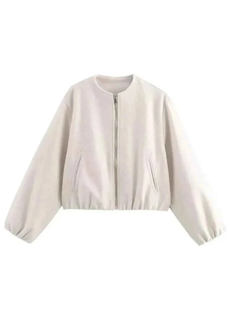 Women's Lightweight Bomber Jacket Round Collar Modern Fit