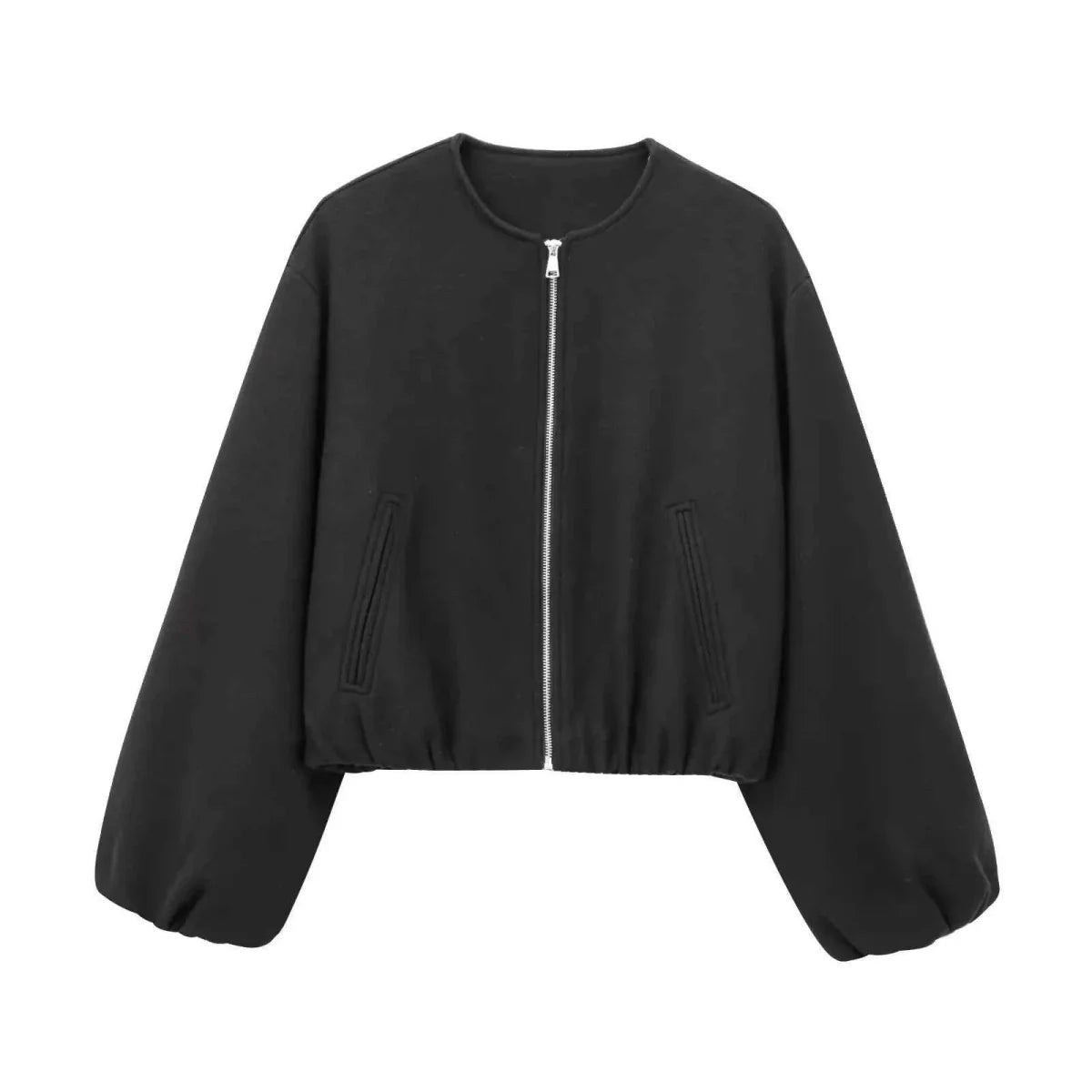 Women's Lightweight Bomber Jacket Round Collar Modern Fit