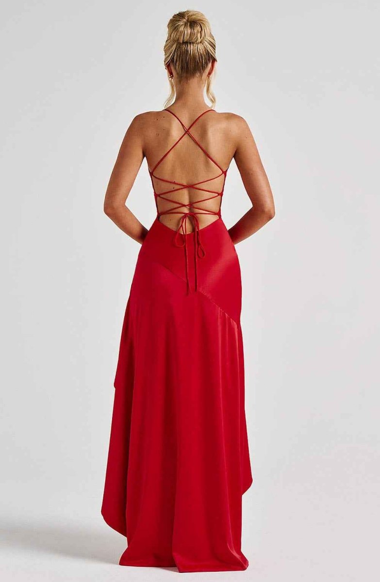 Women's Maxi Dress with Ruffle Hem Elegant Evening