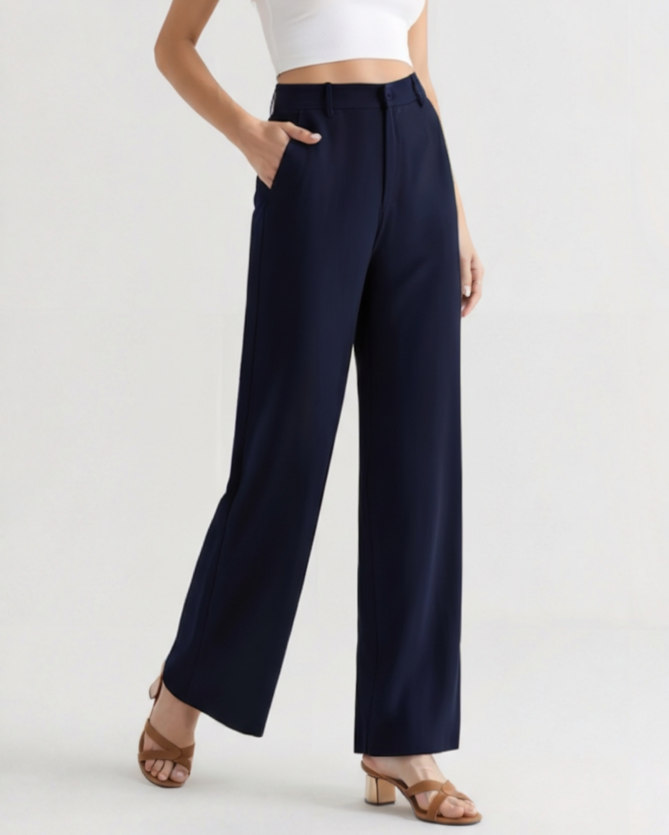 Women's Wide-Leg Trousers Structured Waist Fluid Drape