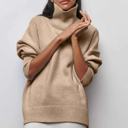 Women's Oversized Turtleneck Sweater Textured Relaxed Cut