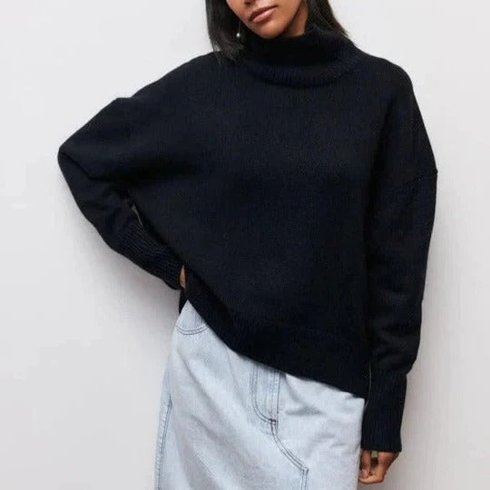 Women's Oversized Turtleneck Sweater Textured Relaxed Cut