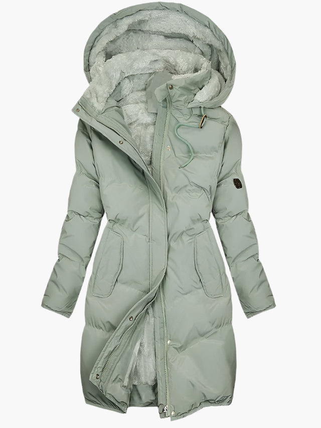 Women's Long Winter Coat with Faux Fur Hood