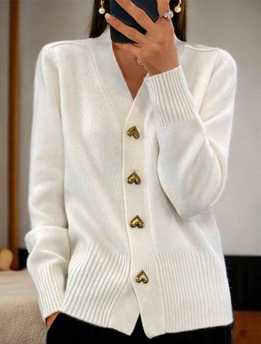 Women's Button-Up Cardigan Round Neck Straight Cut