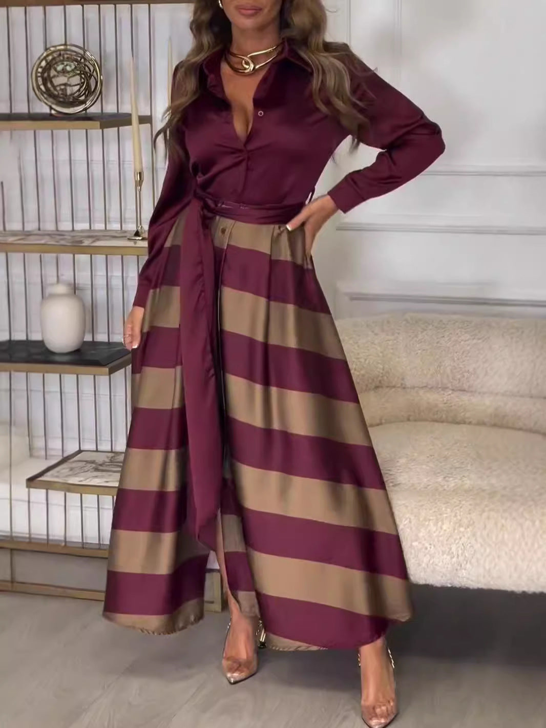 Robe longue pour femme avec bordure en dentelle