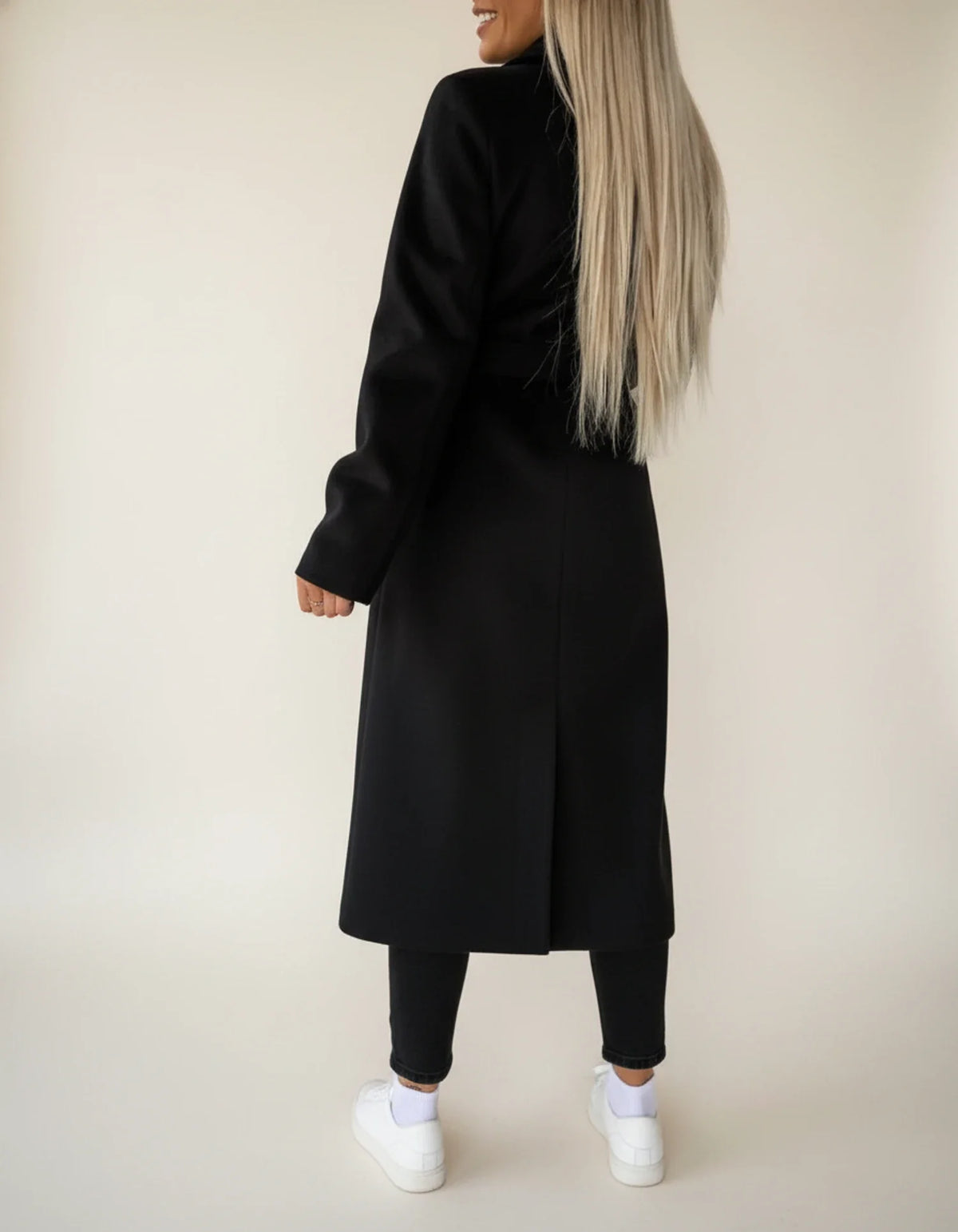 Women's Belted Midi Overcoat Double-Breasted Notch Lapel