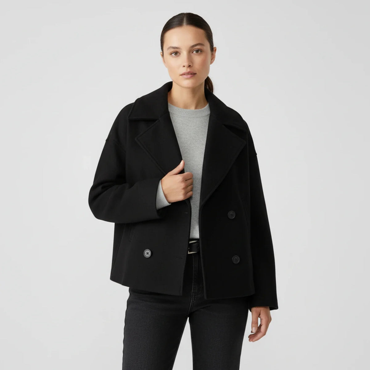 Women's Cropped Peacoat Double-Breasted Drop Shoulder