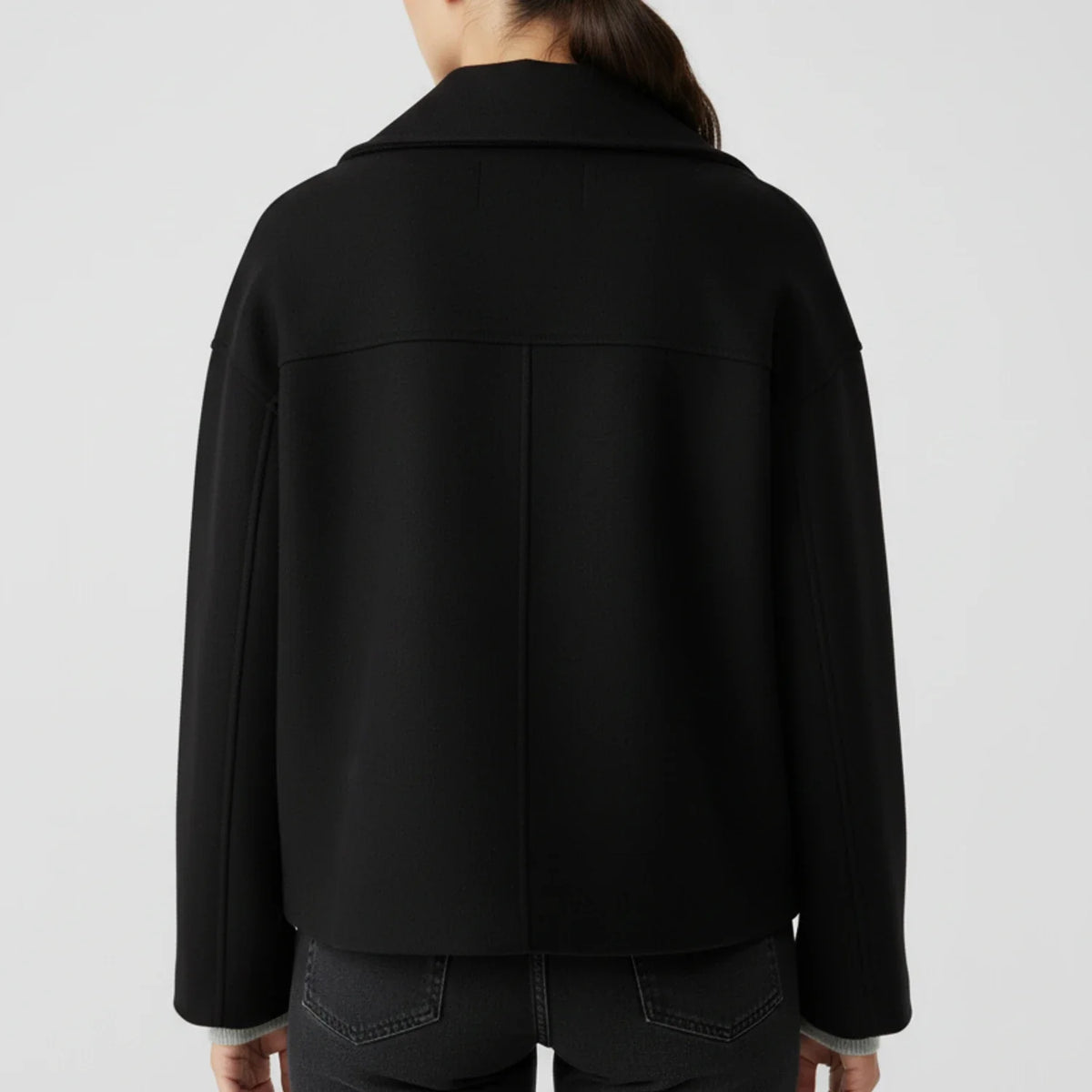 Women's Cropped Peacoat Double-Breasted Drop Shoulder
