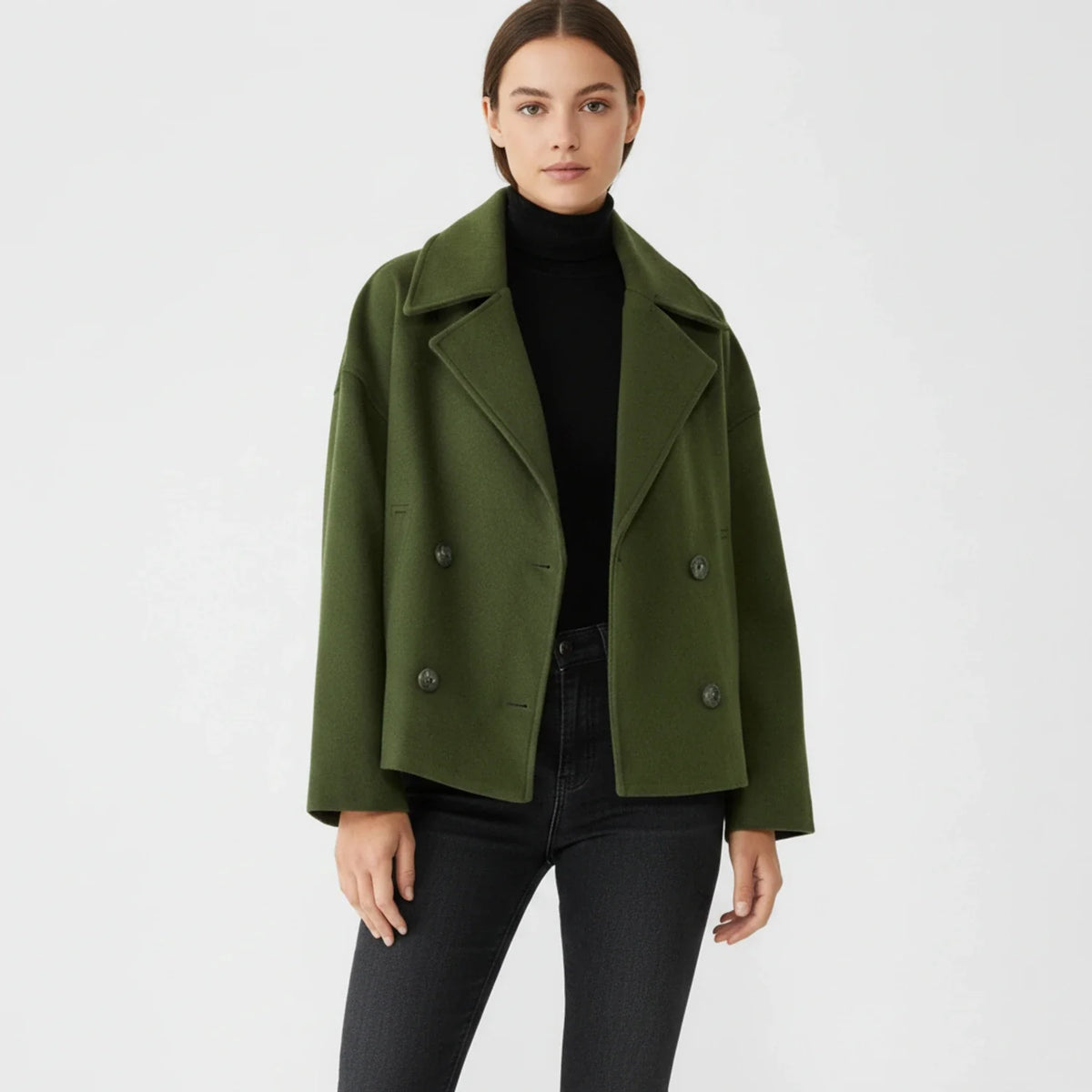 Women's Cropped Peacoat Double-Breasted Drop Shoulder