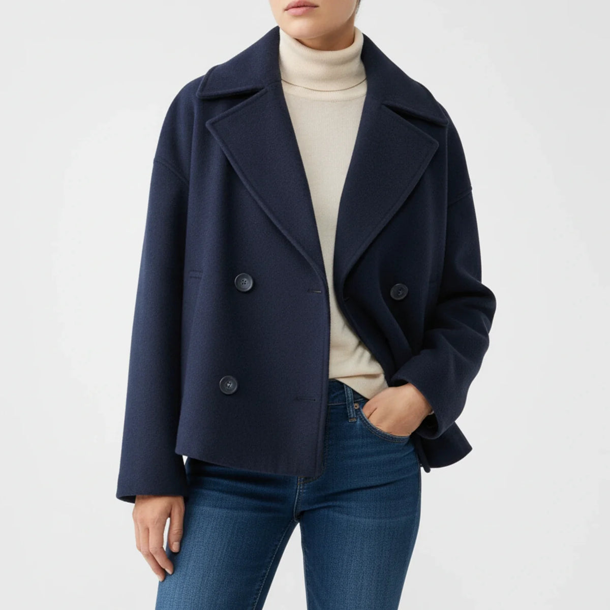 Women's Cropped Peacoat Double-Breasted Drop Shoulder