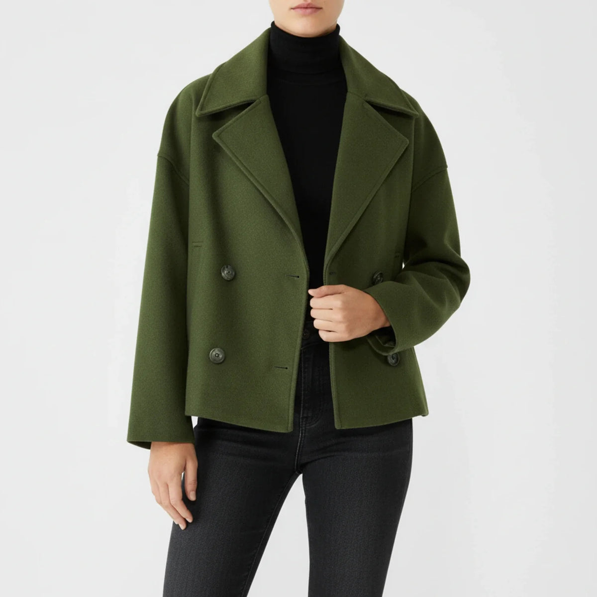 Women's Cropped Peacoat Double-Breasted Drop Shoulder