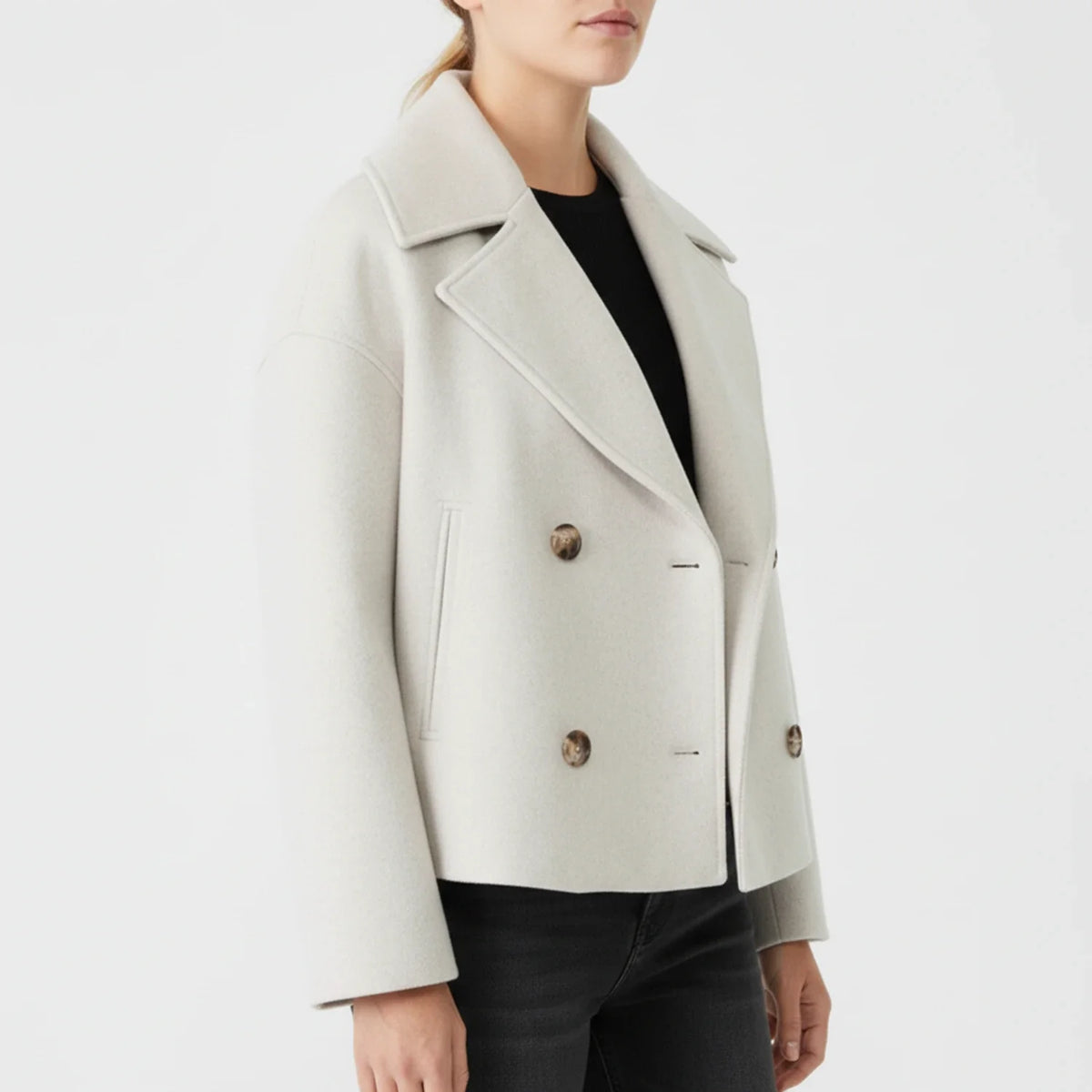 Women's Cropped Peacoat Double-Breasted Drop Shoulder