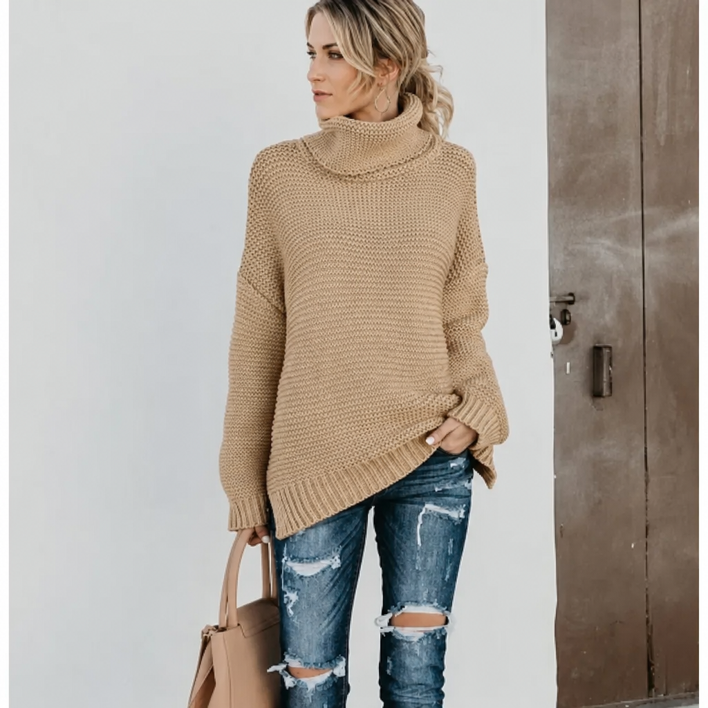 Women's Long Turtleneck Knit Sweater