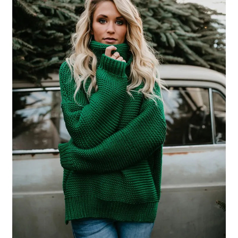 Women's Long Turtleneck Knit Sweater
