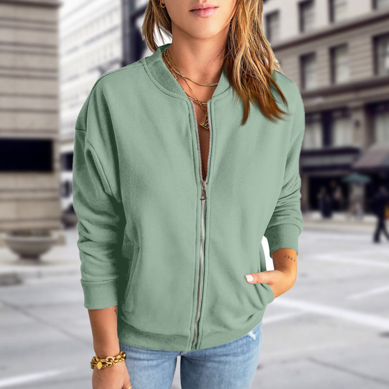 Bomber casual da donna con chiusura a zip e tasche