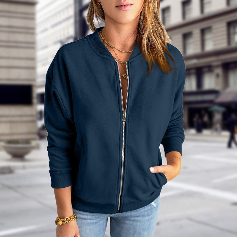Bomber casual da donna con chiusura a zip e tasche