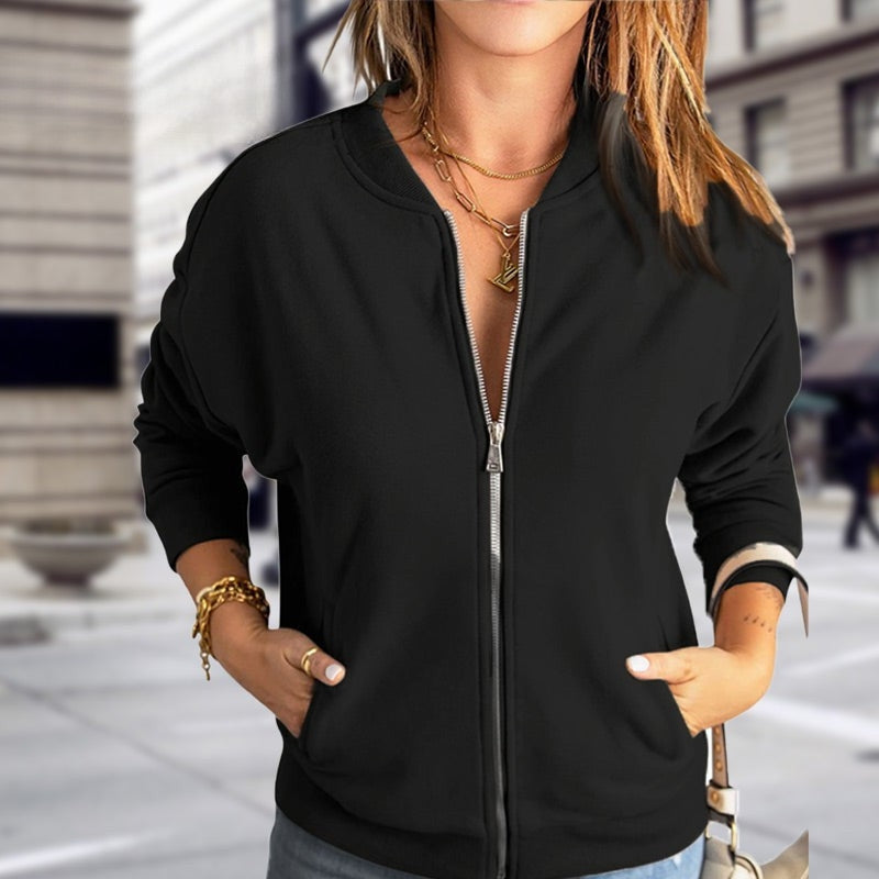 Bomber casual da donna con chiusura a zip e tasche
